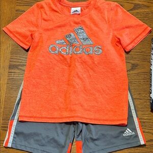 Adidas Vibrant Orange Tee and Gray Shorts Set